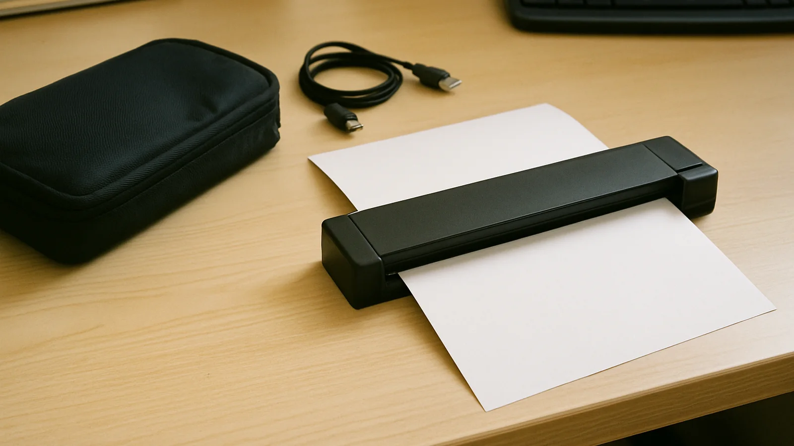 Scanner Bag, Cable, and Desk Setup for Mobile Work